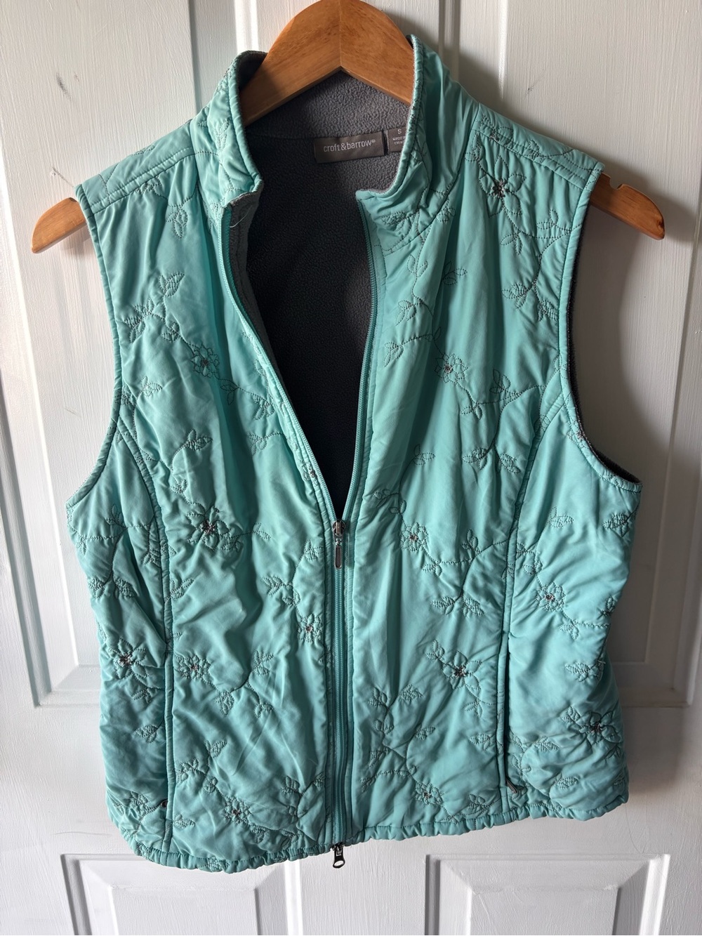 croft & barrow Mint Quilted Floral-Pattern Vest - Women's Zip Front
